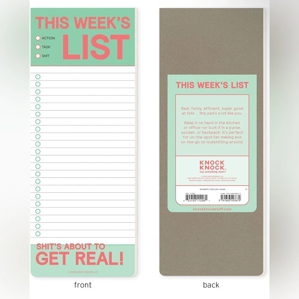 Weekly List Notepad 3.5” X 9”